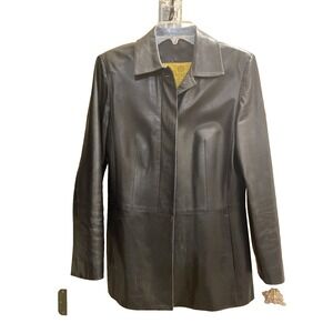 Peruzzi Vera Pelle Women's Black Leather Jacket Vtg 70s Made in Italy US Sz 12